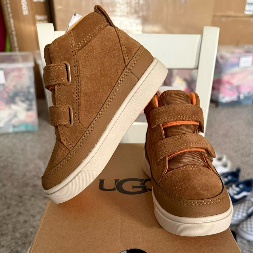 UGG Kids Tan Sneakers with Velcro Straps